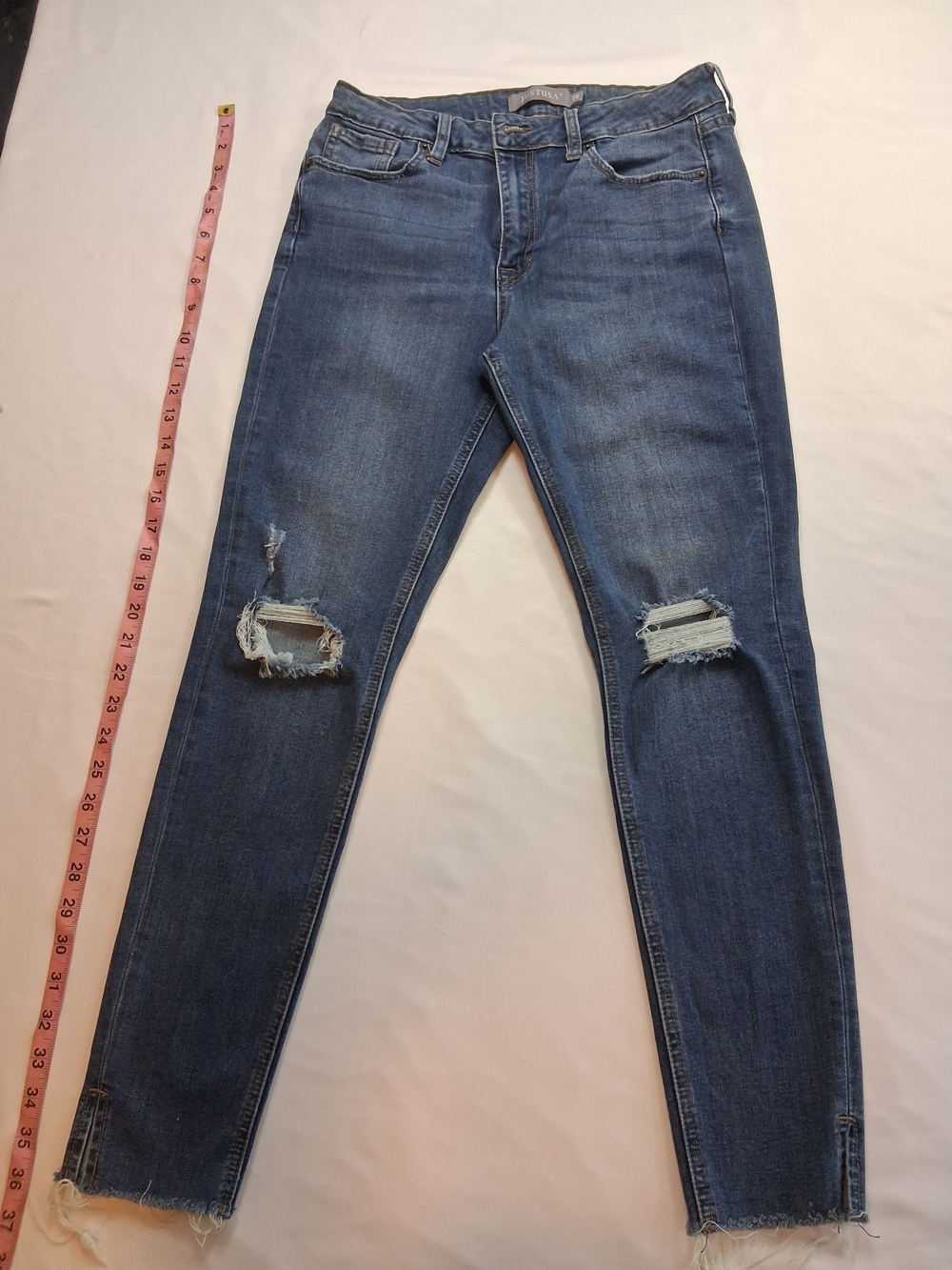 Just USA Distressed Ankle Crop Skinny Jeans in Medium Blue Just USA